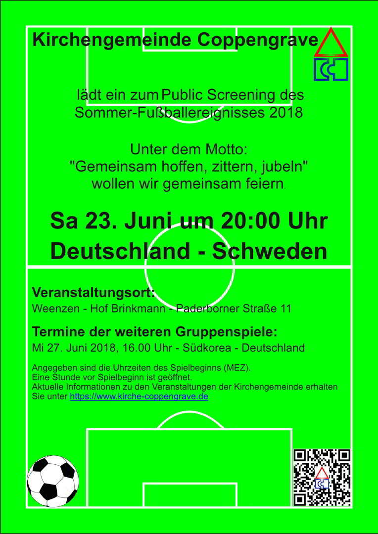 Gruppenspiel Deutschland - Schweden am 23. Juni um 20 Uhr
