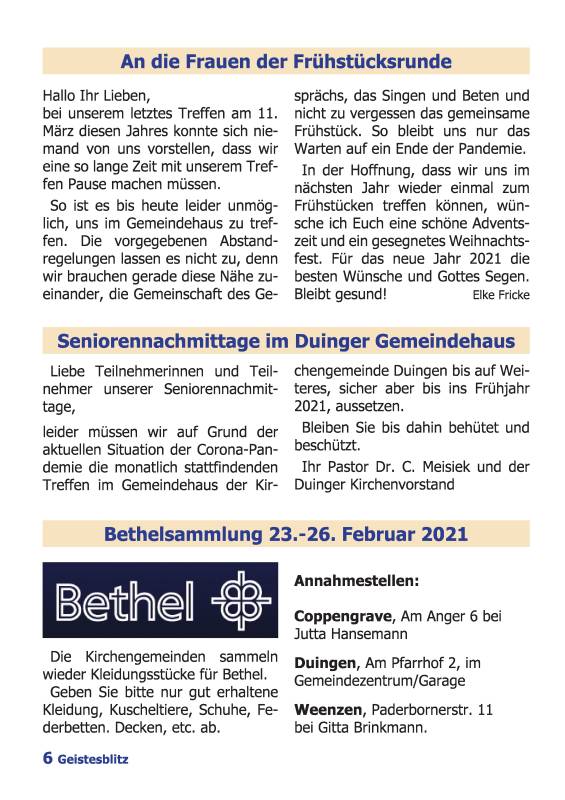 Gemeindebrief Dezember 2020 - Februar 2021
