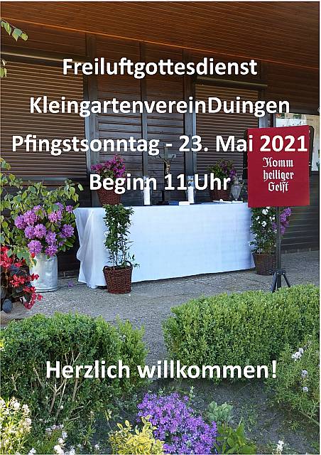 Einladung zum Pfingstgottesdienst in den Kleingartenverein "Waldfrieden " e.V.
