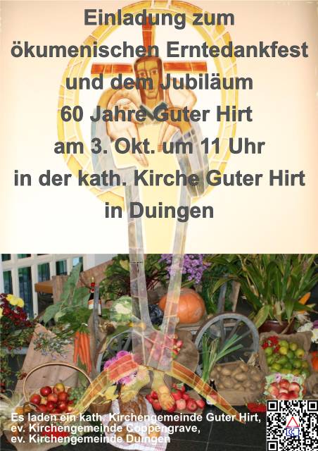 Einladung zum ökumenischen Erntedankfest und Feier des 60. Jubiläum Guter Hirt
