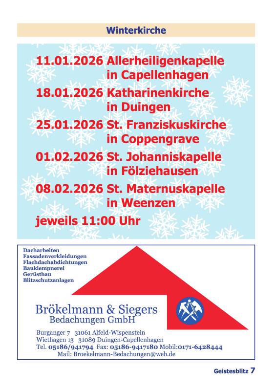 Gemeindebrief für die Monate Dezember 2025 - Februar 2026