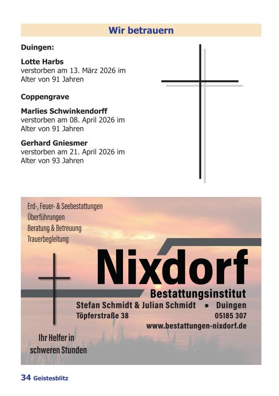 Gemeindebrief Juni - August 2026